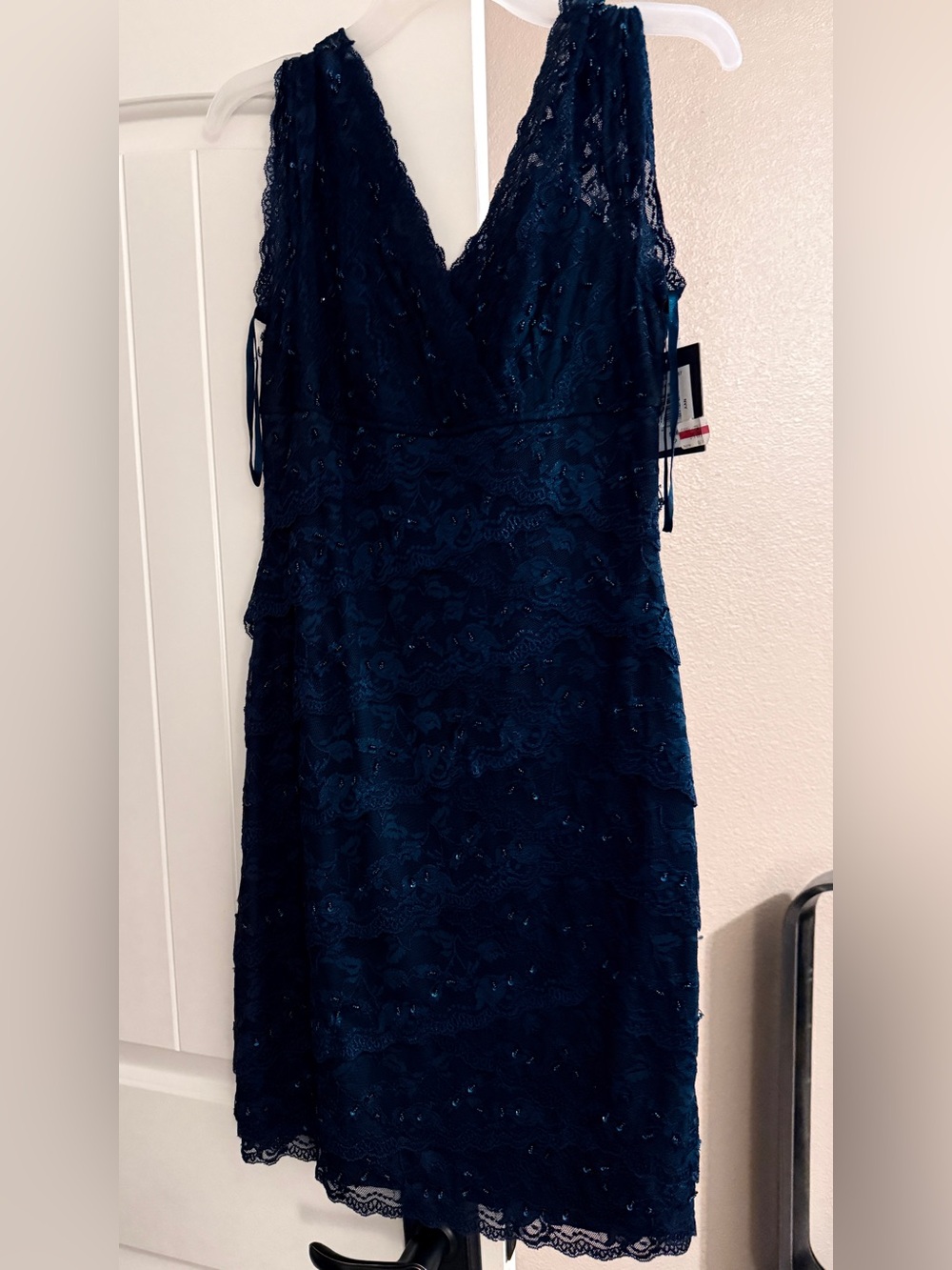 NWT Marina Navy Lace & Sequin V-Neck Dress - Picture 10 of 14